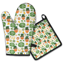 Juego de 2 guantes de cocina y agarraderas para horno con temática del Día de San Patricio y duendes, resistentes al calor hasta 200 C, ideales