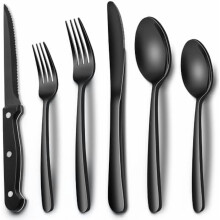 24-Pc Heavy Duty Stainless Steel Flatware Set with Steak Knives for 4, Mirror Finish, Dishwasher Safe, Food-Grade