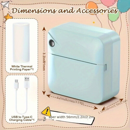 Mini thermische stickerprinter met 1 rol papier 2