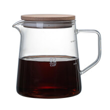 Cafetieră din sticlă borosilicată cu capac, mâner și capac din lemn – carafă de 500 ml