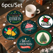 3.54 Inch Christmas Themed Coaster Set 6 Pcs Non Slip Absorbent Heat Resistant Coasters For Home Holiday Family Decor