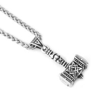 Herre Viking Thor's Hammer Amulett Halskjede, Vintage Nordisk Thor's Hammer Amulett Anheng med Solid Hvetekjede, Rustfritt Stål Smykker