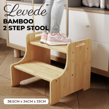 Levede Bamboo Step Stool with Handle Shelf Footstool Bathroom Kitchen Bed 220Lbs