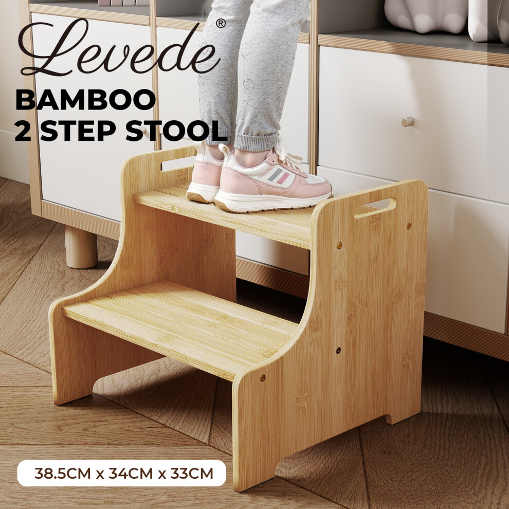 Levede Bamboo Step Stool With Handle Shelf Footstool Bathroom Kitchen Bed 220Lbs 9356877215124