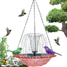 Mangeoire flottante solaire et fontaine à colibris 2026, 25 cm, pour la décoration de jardin/terrasse (rouge) – Compatible avec bain d'oiseaux
