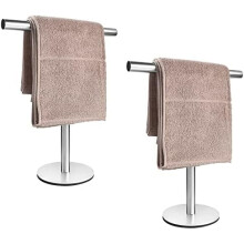 Porte-serviettes de salle de bain sur pied, en forme de T, en acier inoxydable SUS304, pour salle de bain, cuisine ou plan de travail (lot de 2).