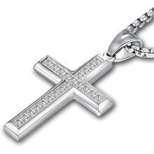 Miesten ristikaulakoru, 316L ruostumattomasta teräksestä valmistettu Jeesus-ankh-riipus, roloketjukoru