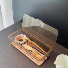 Boîte de rangement pour ustensiles - Plan de travail transparent, système d'évacuation de l'eau hygiénique, rangement multi-compartiments pour