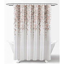 Douchegordijn met treurbloemenmotief, 72"B x 72"L, roze en grijs - Stoffen douchegordijn voor de badkamer - Bloemenpatroon badkamergordijn - Cottage