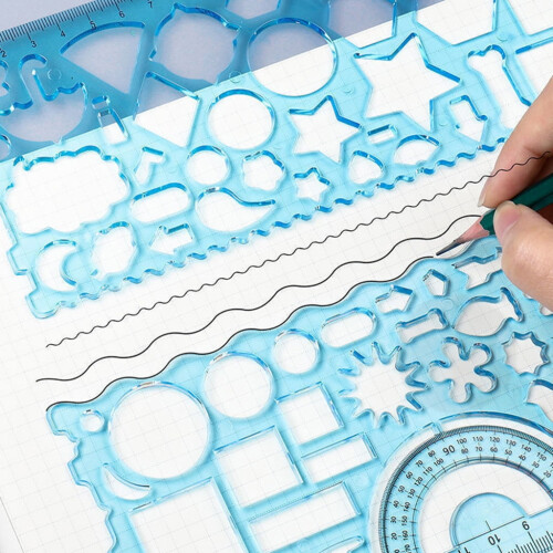 7Pcs Geometric Drawings Templates,Drafting Stencils Measuring Tools,Plastic Clear Ruler Shapes for Architecture,Office 2