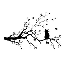 Sticker mural décoratif Arbre long, motif animaux, chat, chambre d'enfant, branche, décoration intérieure