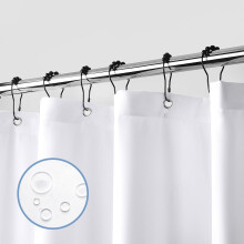 Doublure de rideau de douche imperméable en tissu doux avec 3 aimants, lavable en machine, qualité hôtelière, 183 x 213 cm, blanche