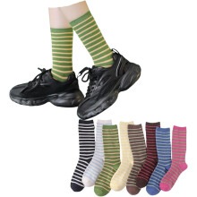 Striped Socks High Ankle Women Cotton8Pairs Double-Needle Retro Style Cute Casual Crew Socks