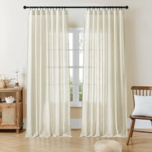 Perdele din in, 213 cm lungime x 132 cm lățime, 2 bucăți de draperii care filtrează lumina, cu clapete la spate și buzunare pentru tijă, bej