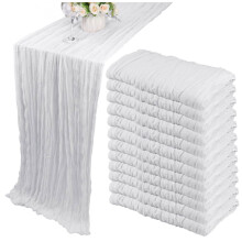 12-delige set van 3 meter lange tafelloper van kaasdoek (35x120 inch) - Boho gaas, rustieke, romantische decoratie voor bruiloft, vrijgezellenfeest,