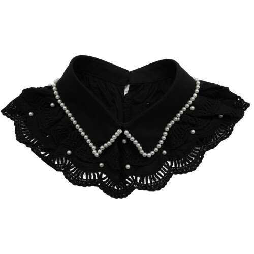 Decorative White Lace Apparel Jeweled Collar Polyester-Black
