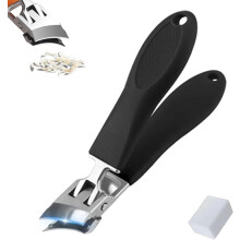 Lavito Schräger Nagelknipser mit breitem Maul und Spritzschutz für eingewachsene und dicke Zehennägel (Schwarz)