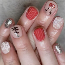 Uñas postizas de ABS con purpurina y diseño de copos de nieve (24 unidades)