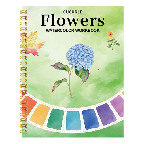 Watercolor Art Drawing Workbook Twin Wire Binding-blue flower