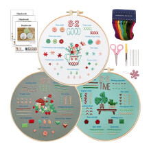 Embroidery Kit for Adults: 3-Pack Samplers, Pre-Stamped, 7.8" Hoop, Threads & Needles – DIY Craft Gift for Women