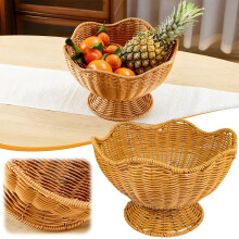 Coupe à fruits en rotin, petit panier rond décoratif en osier, coupe sur pied en rotin pour fruits, décoration moderne pour la maison, centre de