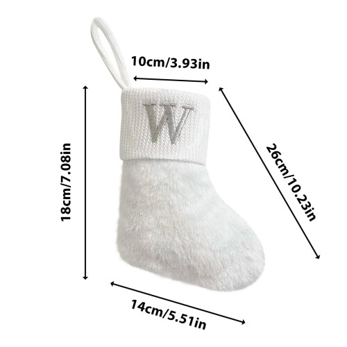 Pluche witte kerstkousen met zilveren letters 2