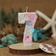 Ocean Mermaid Theme Cake Candles with Numbers 7, Purple Cake Topper with Sequins for Girls Birthday Party Cake Decoration Supplies, Version H