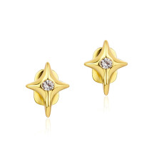 Copper Zirconia Star Tooth Grillz Single Piece, Gold or Silver Tone with Center CZ Stone, Hip Hop Party Dental Jewelry for Men & Women