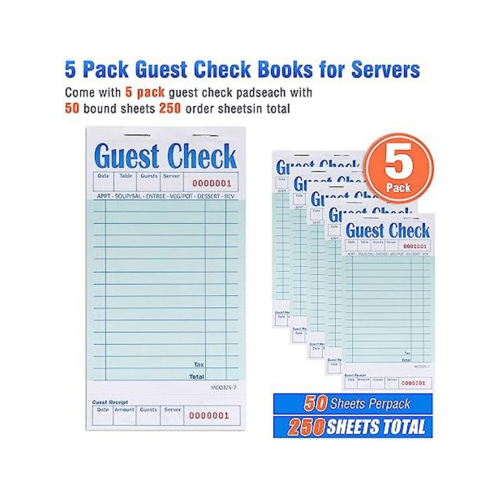 Carnets de commandes clients (lot de 5), blocs-notes pour serveurs, blocs-notes pour accessoires de serveuse, carnets de commandes (250 unités) 1
