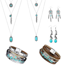 Dámská sada šperků s tyrkysovou přívěskou v boho stylu, 6 kusů