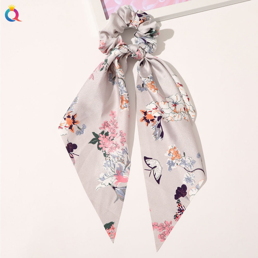 Unisex 2023 Fashion Print Chiffon Long Ribbon Scrunchies Women Girls Ponytail Scarf Elastic Hair Bands Ties Hair Accessories Wholesale