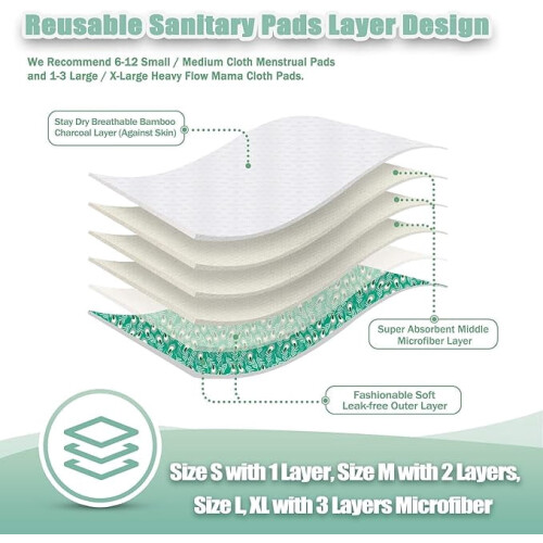 Reusable Menstrual Pads Soft Cloth 6 Pack with Mini Wet Bag 1