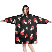 Red Mushroom Polka Dot Wearable Blanket Hoodie, Cozy Fuzzy Pullover with Super Pockets – Compatible with Adults
