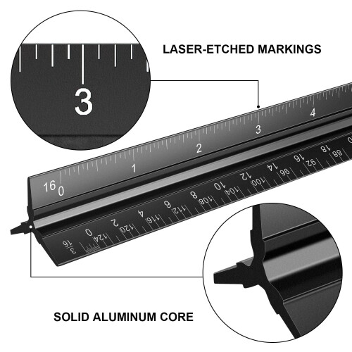 Regla triangular imperial de aluminio para arquitectos (paquete de 2) 1