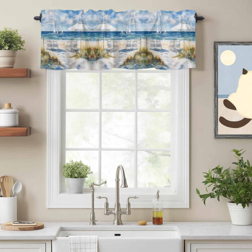 Cortina de janela estilo navio oceânico 54x18 polegadas com bolso para varão 1