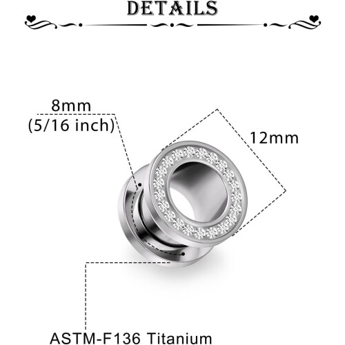 CZ Ear Gauges Βιδωτές σήραγγες και βύσματα από δέρμα CZ (8G–00G) για τέντωμα αυτιών – 1