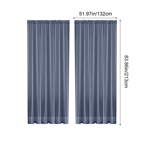 Dark Blue Polyester Semi-Sheer Curtains 83x52 in 1