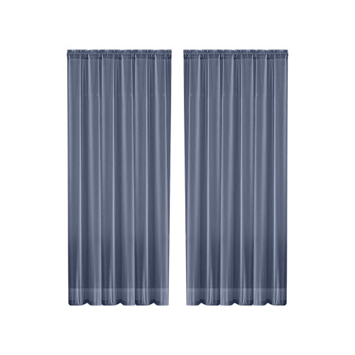 Dark Blue Polyester Semi-Sheer Curtains 83x52 in 2