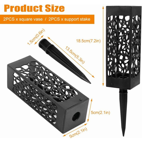 2-Pack Square Cemetery Flower Holder with Drainage & Long 1