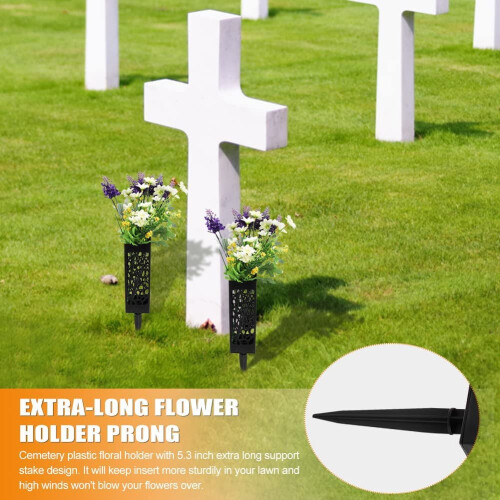 2-Pack Square Cemetery Flower Holder with Drainage & Long 2