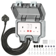 Desiretech Outdoor Double Switched Socket with 10m Cable IP66 Waterproof, Dustproof, 2 Gang Plug with LED Indicators