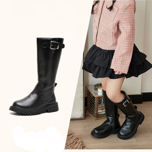 Toddler Knee-High Leather Boots Soft Sole Black Size 9-9.5 1