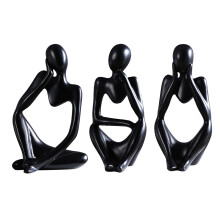 Lot de 3 statues abstraites modernes en résine, représentant un penseur (noir)