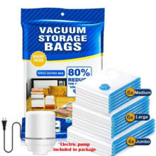 Lot de 12 sacs de rangement sous vide, bleus transparents, hermétiques et résistants à la poussière et à l'humidité, très grande capacité,