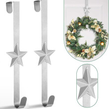 Couronne de Noël en métal à suspendre à une porte – Motif étoiles et flocons de neige, argentée, 38 cm, compatible avec les portes standard