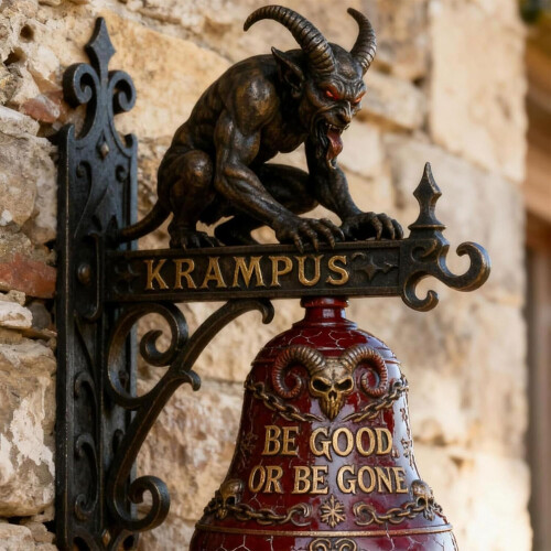 Κουδούνι τοίχου Krampus Vintage από ρητίνη – Γοτθική πινακίδα αγροκτήματος, συμβατό με 1