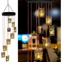 Carillon solaire hibou à 8 LED pour l'extérieur, lumière chaude suspendue – Cadeau pour maman, grand-mère, épouse, décoration de Noël,