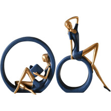 Lot de 2 statuettes abstraites en résine de 28 cm représentant une jeune fille lisant ou pratiquant le yoga – Décoration idéale pour la maison,