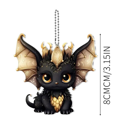 Enfeite de carro Dragão Negro 2D, divertido enfeite plano de acrílico com impressão dupla face com tema de dragão, 8 cm (3,15 polegadas), pacote 1