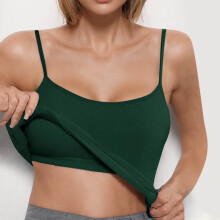 Dames casual effen geribbelde camisole tanktop met ingebouwde draadloze bh-pads, comfortabele thuis- en laagjes top.